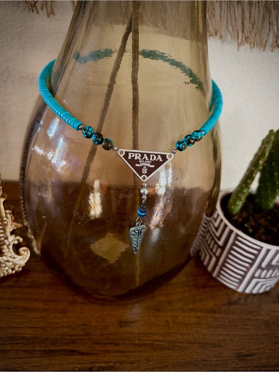 Prada Jewelry - Turquoise Beaded Necklace with Brown Pendant